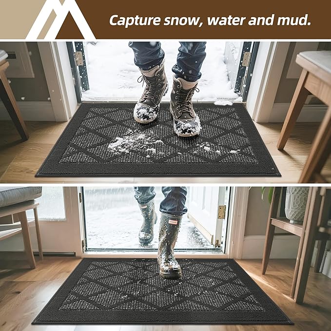 COSY HOMEER Non-Slip Door Mat 32"x48", Entryway Rugs Low Profile Absorbent Dirt Trapper Doormat for Front Entrance, Washable Polypropylene Entry Mat (Dark Grey)