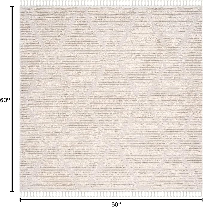 SAFAVIEH Marrakesh Collection Area Rug - 3' Square, Beige, Moroccan Boho Tribal Tassel Design, Non-Shedding & Easy Care, Ideal for High Traffic Areas in Living Room, Bedroom (MRK517C)