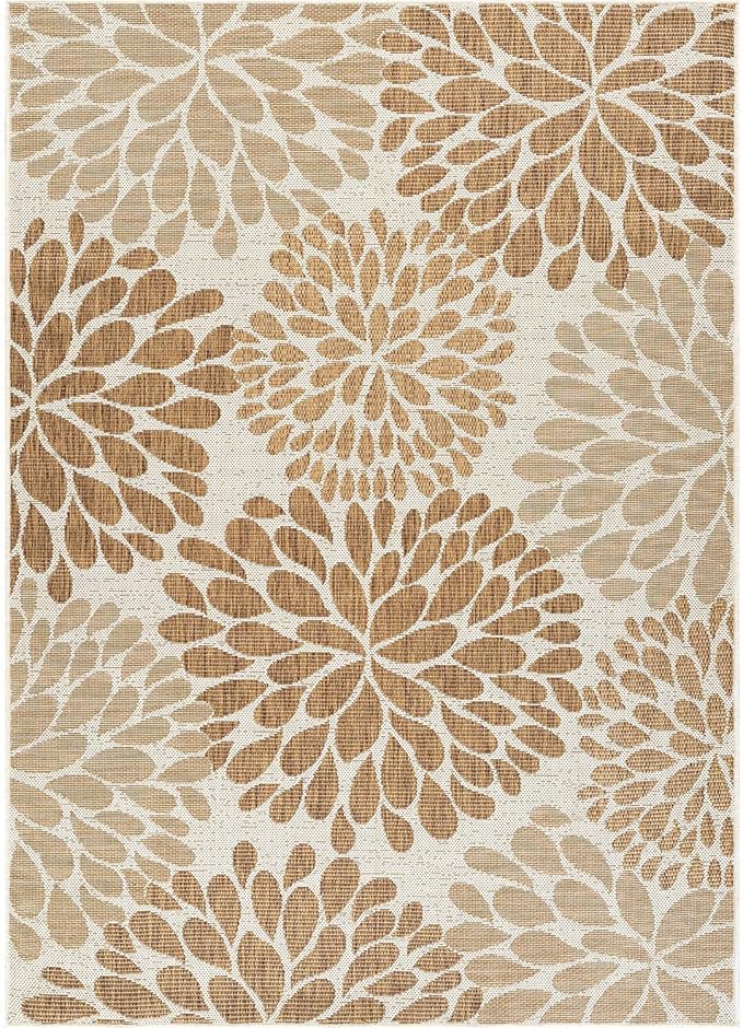 Beverly Rug Outdoor Rug 5x7 Modern Exotic Tropical Leaf Area Rugs for Indoor and Outdoor Patio Deck Porch Garden Water Resistant Washable Outside Carpet (5 x 7 Beige)