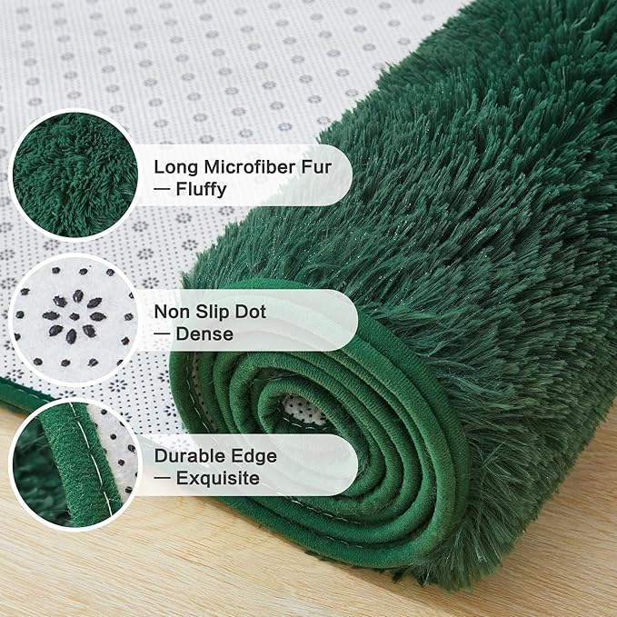 Andency Emerald Green Soft Area Rugs for Living Room Bedroom, 3x5 Non-Slip Fluffy Shag Carpet, Indoor Floor Fuzzy Shaggy Living Room Plush Rug for Kids Dorm Nursery Home Decor Aesthetic