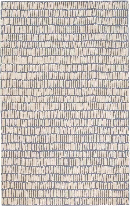 Dash and Albert Roark Pewter Blue Hand Tufted Wool Rug, 3 X 5 Feet, Blue/Ivory Geometric Pattern - Premium Luxury Hotel Quality Soft Breathable Hypoallergenic Machine Washable Easy Care All Season