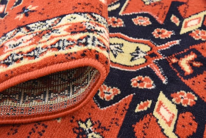Unique Loom Taftan Collection Border Geometric Tribal Inspired Design Area Rug (2' 2 x 8' 2 Runner, Terracotta/ Ivory)