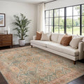 Bavni Washable Rug 6x9 Area Rug for Living Room Bedroom Dining, Washable Vintage Print Carpet, Ultra-Thin Chenille Low Pile Lightweight Rug with Non Slip Backing, Clay