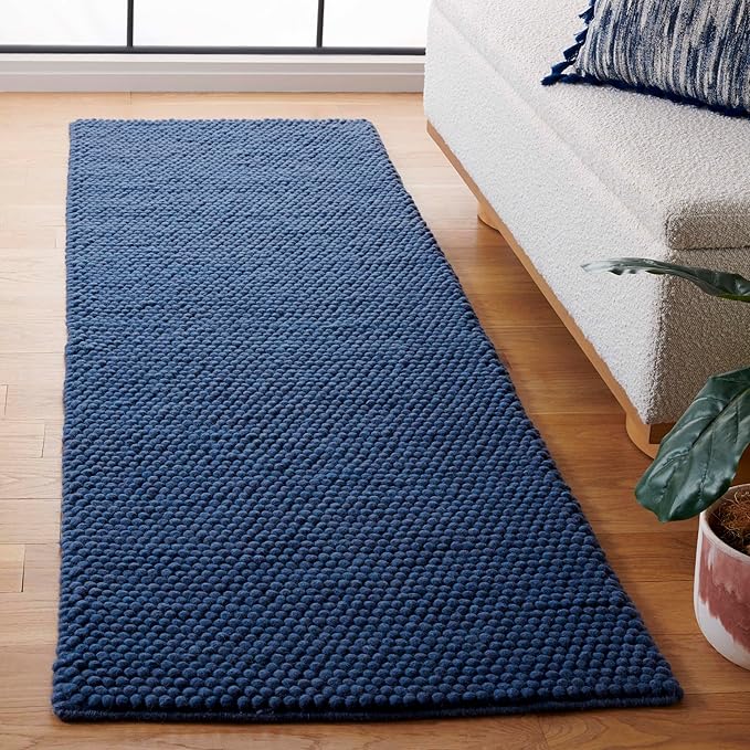 SAFAVIEH Natura Collection Runner Rug - 2'3" x 6', Navy & Blue, Handmade Wool Blend, Textured Design, Ideal for Hallway, Bedroom, Foyer (NAT620M)