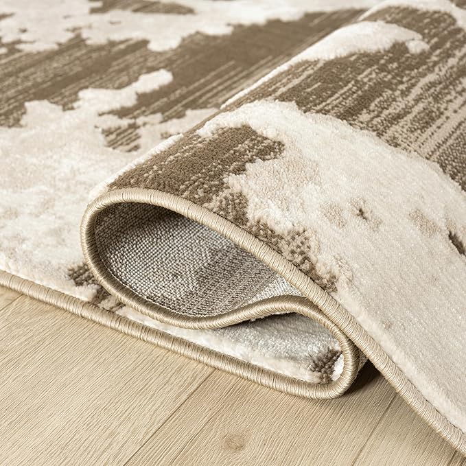 Abani Terra Area Rug for Living Room, Bedroom - Abstract Pattern - Brown Cream - 9' x 12' - Durable & Easy to Clean