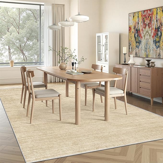 Art&Tuft Washable Rugs 6x9, Low Pile Area Rugs for Living Room - Non Slip and Stain Resistant Soft Thin 6x9 Rug for Bedroom, Dining Room, Kitchen, Office, Brown