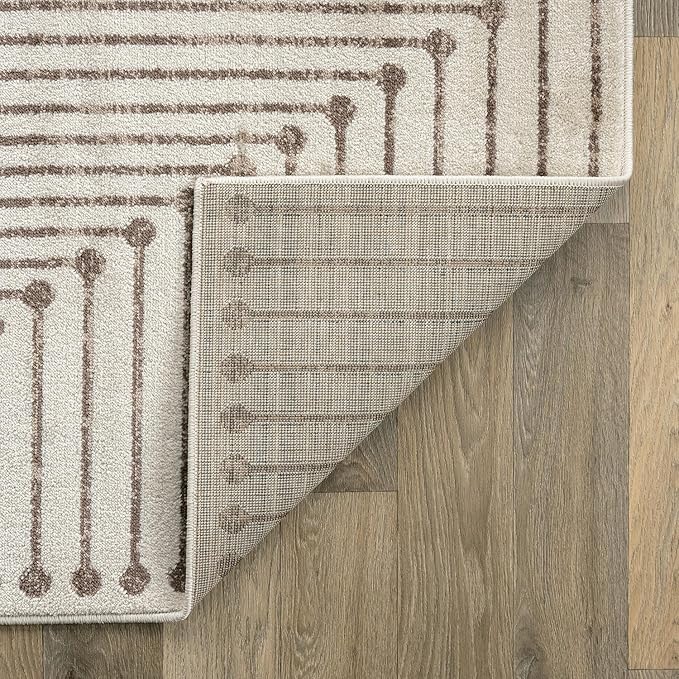 Rugshop Beige and Brown Geometric Area Rug – Soft Abstract Line Pattern Carpet for Living Room, Bedroom, or Office – Contemporary Neutral Decor Accent 2' 3" x 8' Runner Beige