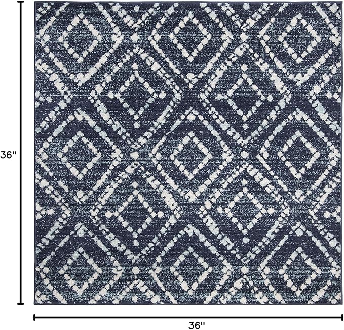 SAFAVIEH Adirondack Collection Area Rug - 3' Square, Navy & Ivory, Modern Diamond Distressed Design, Non-Shedding & Easy Care, Ideal for High Traffic Areas in Living Room, Bedroom (ADR131N)