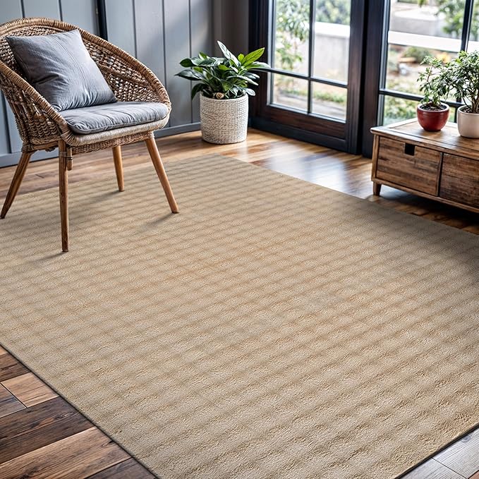 CAMILSON Modern Beige Non Slip Rug 4x6 Ultra Soft High Pile Area Rugs Non Skid Rubber Backing Durable & Easy to Clean Carpet for Living Room Bedroom Kids Room Indoor Use (4 x 6 Beige)
