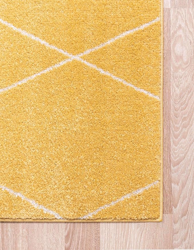 Unique Loom Trellis Frieze Collection Area Rug - Geometric (7' Square, Yellow/ Ivory)