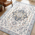Phantoscope Washable Area Rug 6'x9' Non-Slip, Vintage Boho Rugs for Living Room, Bedroom, Dining Room, Persian Floral Medallion Pattern, Low-Pile Foldable Floor Carpet, Ivory Blue/Garden Bloom