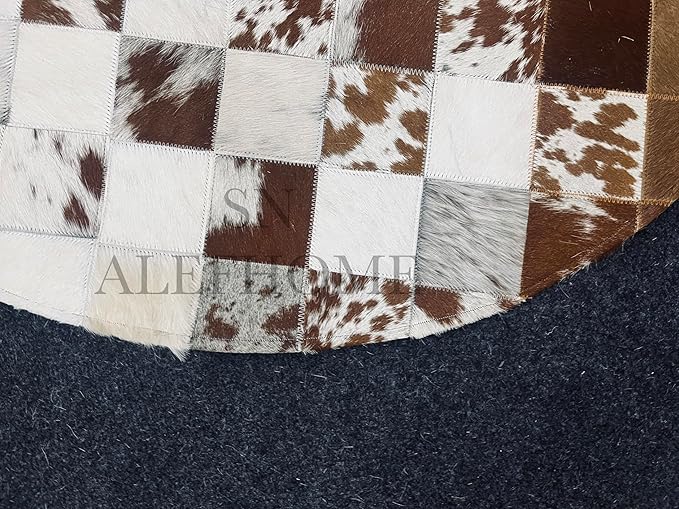 Handmade Pure Cowhide Round Leather Rug for Living Room Bedroom Rug (9X9)