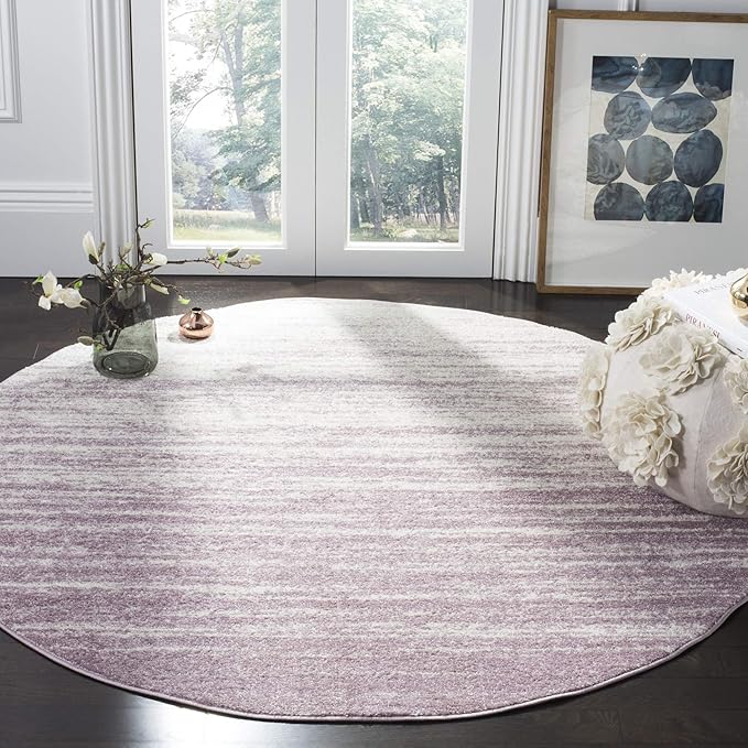 SAFAVIEH Adirondack Collection Area Rug - 6' Round, Ivory & Silver, Modern Ombre Design, Non Shedding & Easy to Clean, Ideal for Living Room, Bedroom, Office, Dining Space (ADR113B)