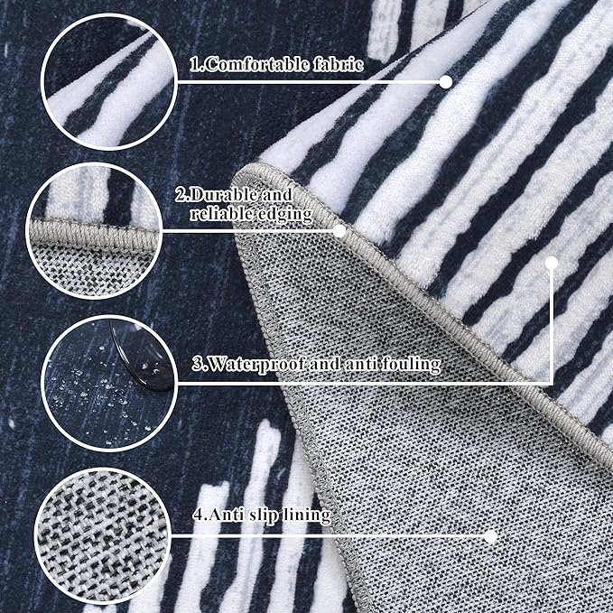 HelloTree Area Rug for Living Room 5x7 Washable Geometric Moroccan Rug Stripe Farmhouse Bohemian Minimalistic Non Slip Non Shedding Ultra Thin Soft Rug for Bedroom Office DiningRoom Nursery-Blue