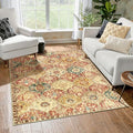 Lahome Moroccan Machine Washable Rugs for Living Room, 4x6 Rug for Bedroom Non-Slip Vintage Trellis Ultra-Thin Throw Carpet for Dining Room Office Nursery, Red/Orange