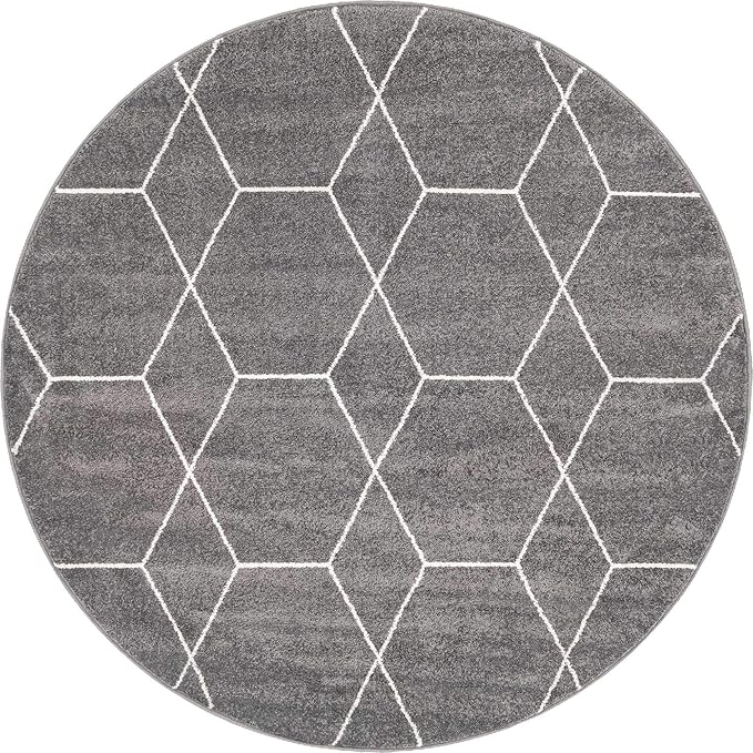 Unique Loom Trellis Frieze Collection Area Rug - Geometric (6' Round, Dark Gray/ Ivory)