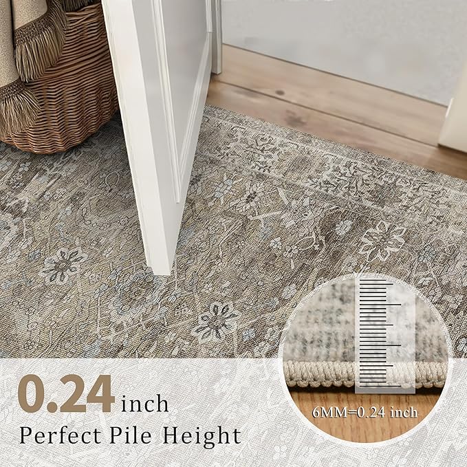 2x3 Entryway Rug Brown Grey Washable Vintage Rugs for Entryway Kitchen Low Pile Non-Slip Door Mat Traditional Distressed Small Throw Carpet for Kitchen Entrance Bathroom Antique/Moss