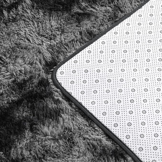 Large Shag Area Rugs 5 x 8, Tie-Dyed Plush Fuzzy Rugs for Living Room, Ultra Soft Fluffy Furry Rug for Bedroom, Indoor Carpet Nursery Rugs for Kids Room Home Decor, Dark Grey