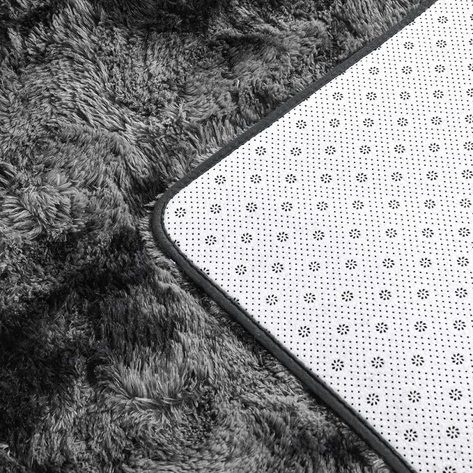 Shag Area Rug, 4 X 6 Tie-Dyed Plush Fuzzy Rugs for Living Room, Ultra Soft Fluffy Furry Rug for Bedroom, Indoor Carpet Nursery Rugs for Kids Room Home Decor, Dark Grey