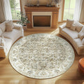jinchan Fiora Round Rug 7ft Area Rugs - Vintage Floral Distressed Design Machine Washable Non-Slip Low-Pile Ultra-Thin Circle Rug for Living Room Dining Room Bedroom Farmhouse (7' Round, Taupe)