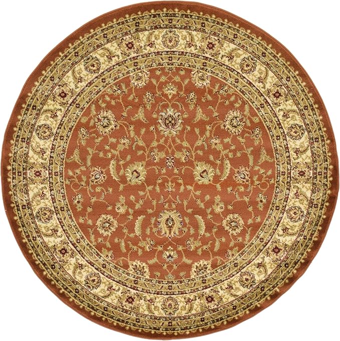 Unique Loom Voyage Collection Traditional Oriental Classic Intricate Design Area Rug (6' 0 x 6' 0 Round, Terracotta/Ivory)