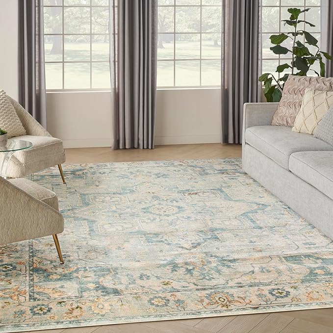 Nourison Home Astra Machine Washable Light Blue 6'7" x 9' Area Rug - Easy Clean, Non Shedding, Bed Room, Living Room, Dining Room, Kitchen (7' x 9')