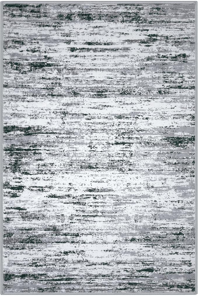 Modern Abstract Small Area Rug Indoor 3x5 Washable Rug Non-Slip Soft Entryway Rug Black Gray White Kitchen Mats Thin Print Faux Wool Floor Carpet Throw Rugs for Entrance Bedroom Home Decor