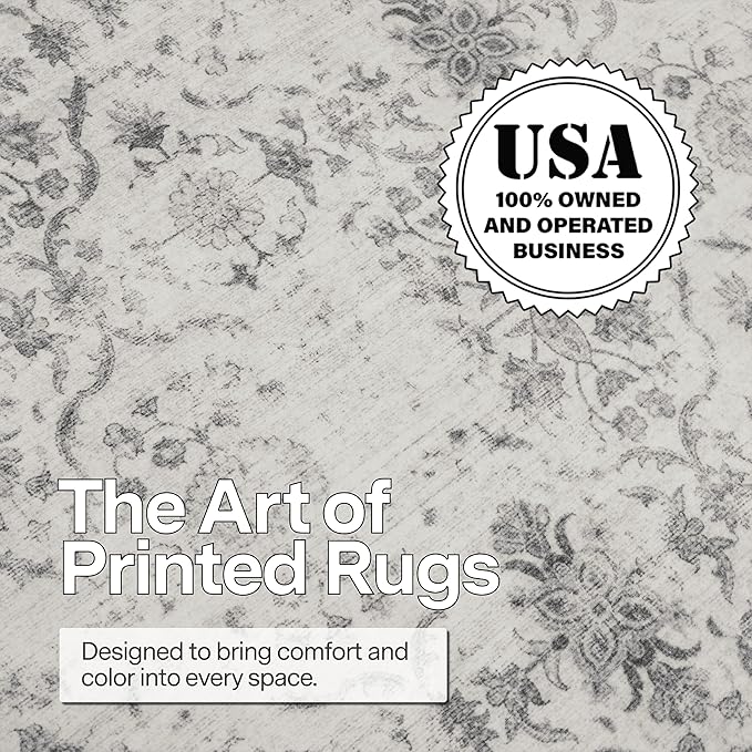 ReaLife Rugs Machine Washable Area Rug Runner - Living Room Bedroom Bathroom Kitchen Entryway Office - Padded Low Pile Stain Resistant Premium - Boho Farmhouse Vintage - Noor - Ivory Grey 3' x 5'