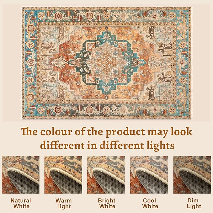 Tangsoo 2x5 Washable Runner Rug for Hallways, Non Slip Vintage Runner Rug, Soft Low Pile Long Rug Runner, Print Distressed Carpet Runners for Kitchen Bedroom Entryway Bathroom Living room Rusty Orange