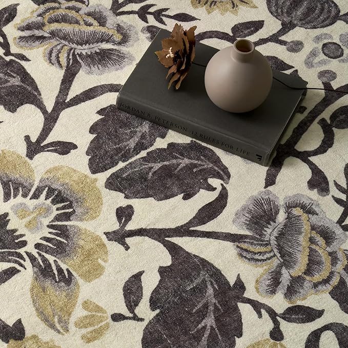 EVERGRACE Hallyway Area Runner Rugs 2x6, Boho Floral Faux Wool Indoor Outdoor Rugs, Washable Rugs for Bedroom Bathroom Living Room Kitchen, Low Pile Floor Mat Carpet for Home Decor, Gray