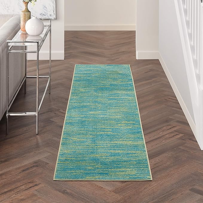 Nourison Home Nourison Essentials Blue Green 2' x 6' Area Rug - Easy Clean, Non Shedding, Bed Room, Living Room, Dining Room, Kitchen (6' Runner)