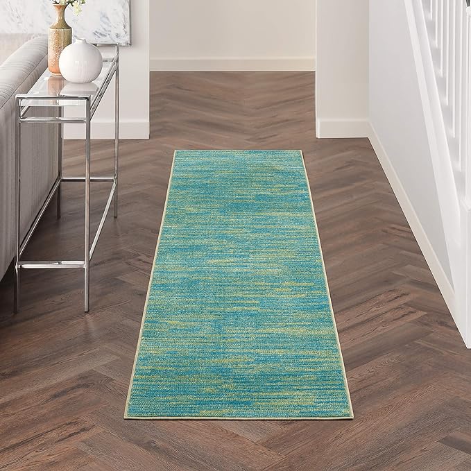 Nourison Home Nourison Essentials Blue Green 2'2" x 12' Area Rug - Easy Clean, Non Shedding, Bed Room, Living Room, Dining Room, Kitchen (12' Runner)