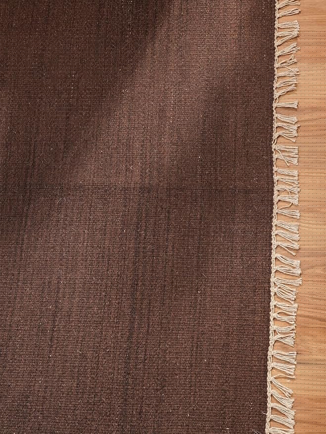Rugsotic Carpets Hand Woven Flat Weave Kilim Wool ECO-Friendly Area Rugs - 3'x5', Rectangle Shape, Dark Brown Color, Solid Plain Design, Low Pile Handmade Rugs for Living Room, Bed Room (D00111)
