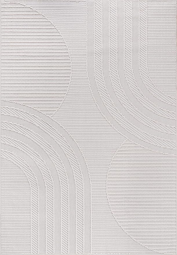 CAMILSON Micro Loop Rug 6x9 Modern Luxury Geometric Arch Area Rugs Soft High and Low Pile Stain Resistant Easy-Cleaning Non-Shedding for Living Room Office Indoor Carpet (6 x 9 / White)