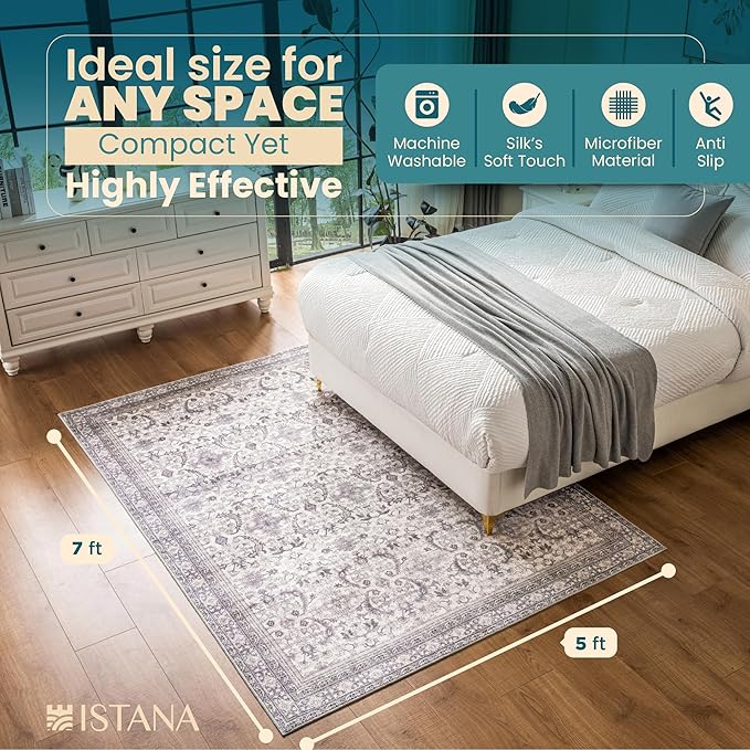 Istana 5 x 7 Area Rugs - Pale Rose Beige Area Rug - Kid & Pet Friendly Area Rug Boho for Living Room - Non-Shedding & Foldable Rug for Dining Room - Eco-Friendly Materials for 5x7 Area Rugs Boho