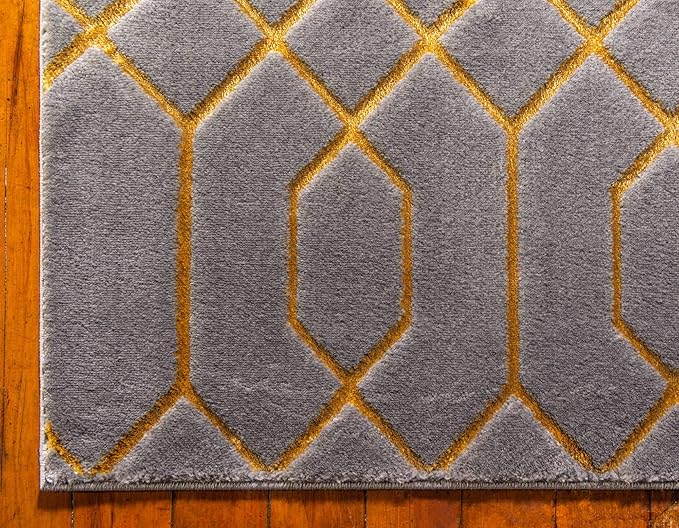 Unique Loom Marilyn Monroe Glam Collection Area Rug - Trellis (9'x 12' Rectangle, Gray Gold/ Gold)