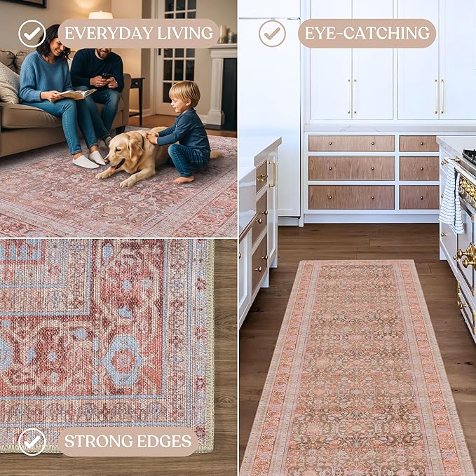 Fame Living Washable Area Rug. Modern Farmhouse. Vintage. Turkish. Bohemian. Distressed. Oriental. Traditional. Rugs for Living Room. Dining. Bedroom. Office. Entryway. Foyer. (860TT, 9'5" x 14')