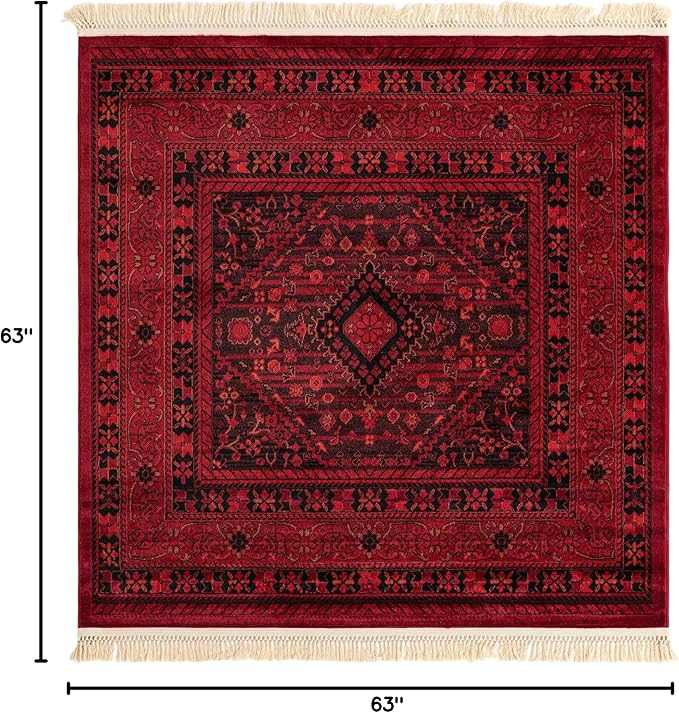 Unique Loom Tekke Collection Area Rug - Sheibani (5' 3" Square, Red/ Black)