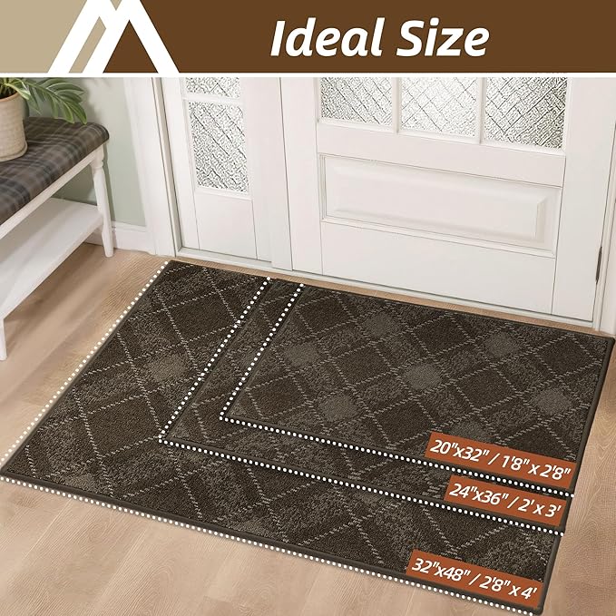 COSY HOMEER Plaid Door Mat 24" x 36",Dirt Trapper Entryway Rugs,Non-Slip Washable Farmhouse Doormat,Low Profile Welcome Mats for Paws Brown