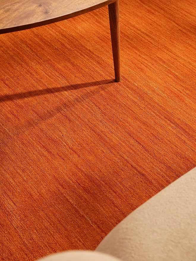 Rugsotic Carpets Hand Knotted Loom Wool ECO-Friendly Area Rugs - 6'x9', Rectangle, Orange Color, Solid Plain Design, High Pile Handmade Anti Skid Area Rugs for Living Room, Bed Room (L00111)