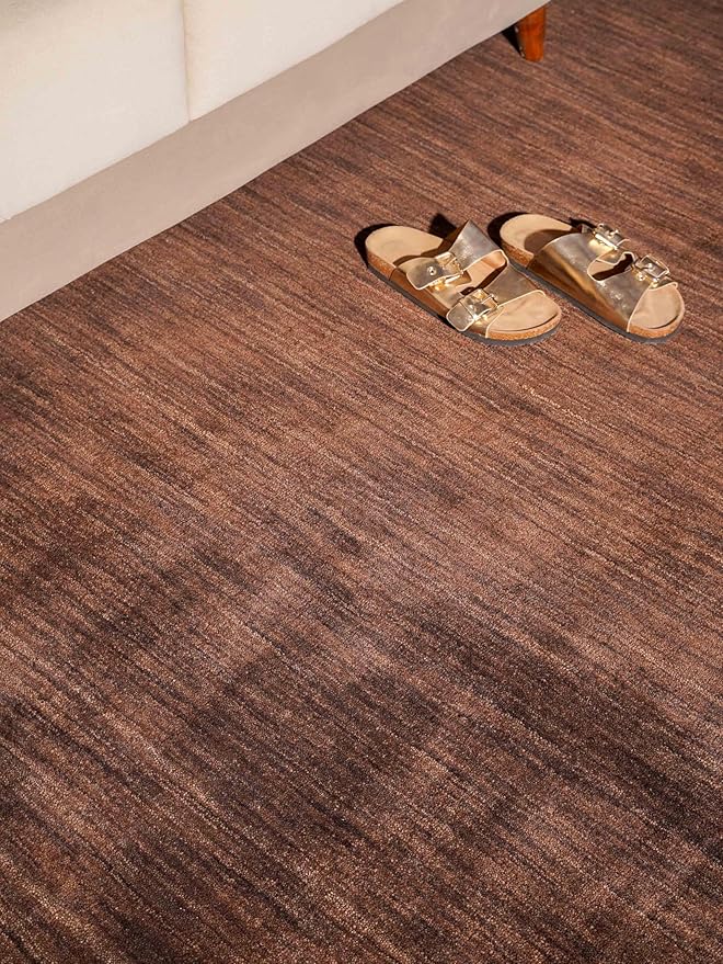 Hand Knotted Loom Wool ECO-Friendly Area Rugs - 6'x6', Square, Brown Color, Solid Plain Design, High Pile Thick Handmade Anti Skid Area Rugs for Living Room, Bed Room (L00111)