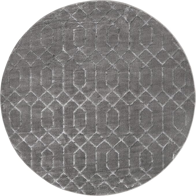 Unique Loom Marilyn Monroe Glam Collection Area Rug - Trellis (7' 10" Round, Gray Silver/ Silver)