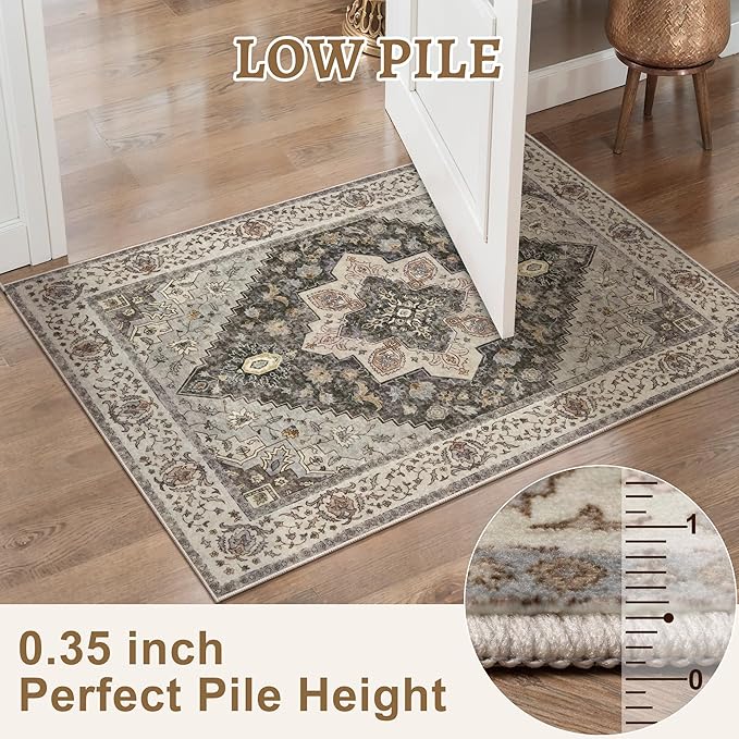 Tangsoo 3x8 Runner Rug for Hallway Long Washable Hallway Runner Rugs, Non Slip Vintage Soft Low Pile Rug Runner, Indoor 8ft Carpet Runners for Kitchen Bedroom Entryway Living Room Grey
