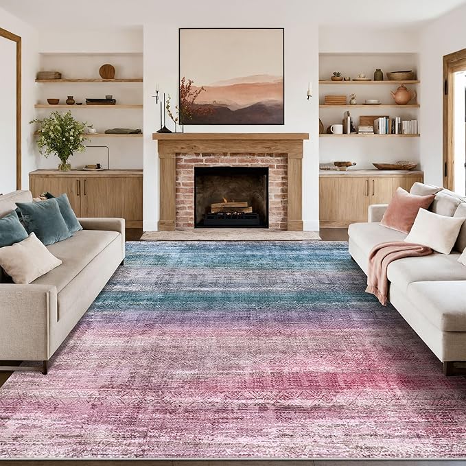 Kokia Abstract Area Rugs 10x14 Bedroom Washable Decor Low Pile Fluffy Non-Slip Non-Shedding Indoor Red Carpet Foldable Stain Resistant Floor Mat Living Room Dining Room, Oslo Orchid Peony