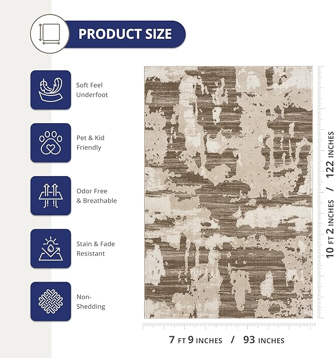 Abani Terra Area Rug for Living Room, Bedroom - Abstract Pattern - Brown Cream - 8' x 10' - Durable & Easy to Clean