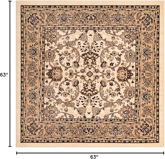 Unique Loom Sialk Hill Collection Area Rug - Washington (5' Square Ivory/Black)