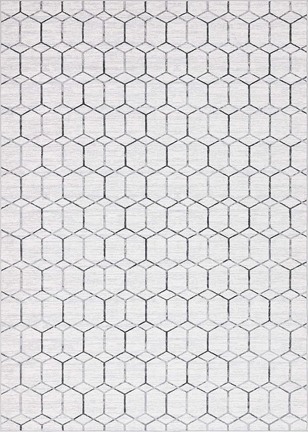 Rugs.com Lattice Trellis Collection Rug – 10' x 14' White Low-Pile Rug Perfect for Living Rooms, Large Dining Rooms, Open Floorplans