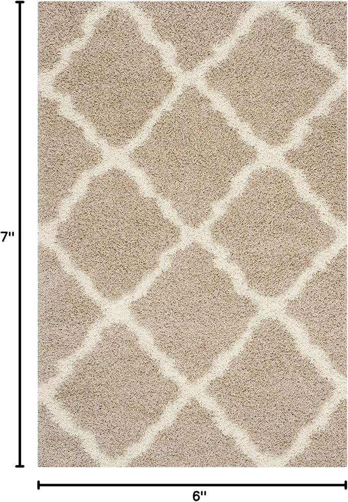 SAFAVIEH Dallas Shag Collection Area Rug - 5'1" x 7'6", Beige & Ivory, Trellis Design, Non-Shedding & Easy Care, 1.5-inch Thick Ideal for High Traffic Areas in Living Room, Bedroom (SGD257D)