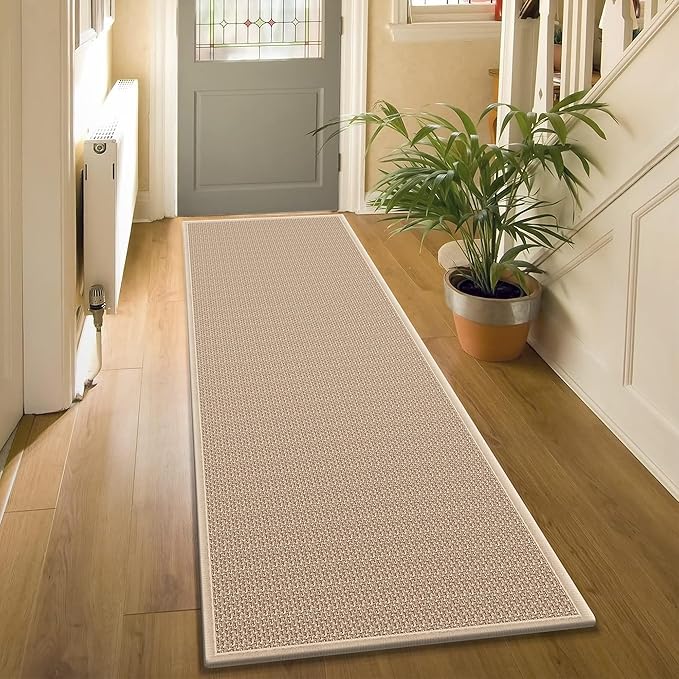 Rubber Runner Rug for Hallways Non Slip, Low Pile Long Laundry Room Mat Hall Jute Rug Runner Carpet Non Skid