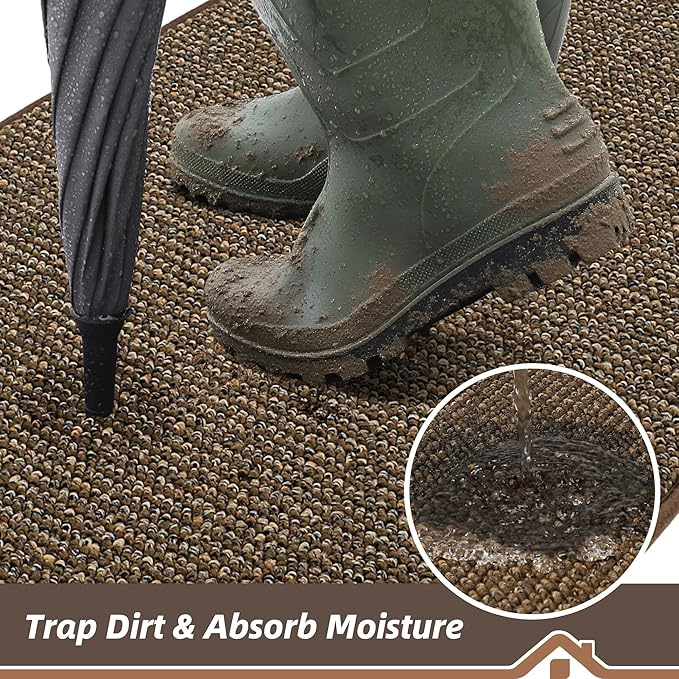 BEQHAUSE Dirt Trapper Door Mat 32" x 48", Non-Slip Washable Doormats Entrance Mat, Dirt Resistant and Absorbent Welcome Mat, Low Profile Floor Mats for Front Back Door and Entryway, Brown
